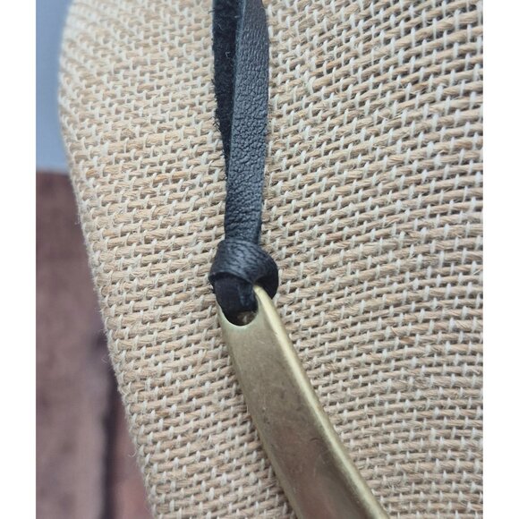 Brushed Gold Tone & Black Faux Leather Structured Collar Choker Necklace 18" - Picture 7 of 9